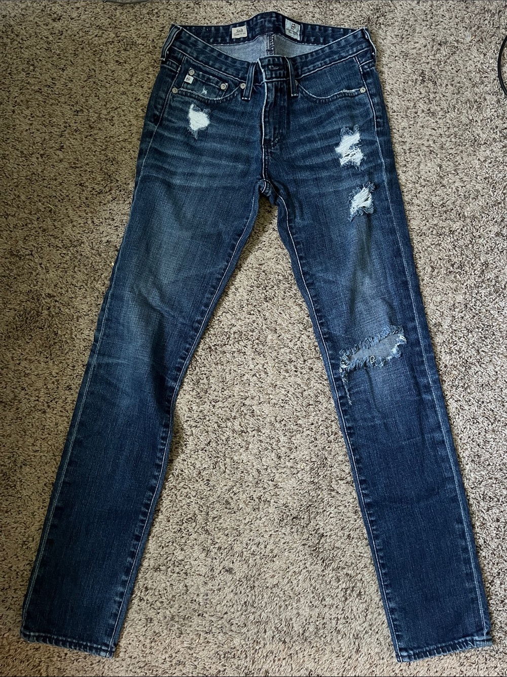AG Adriano Goldschmied Dark Blue Skinny Distressed Jeans